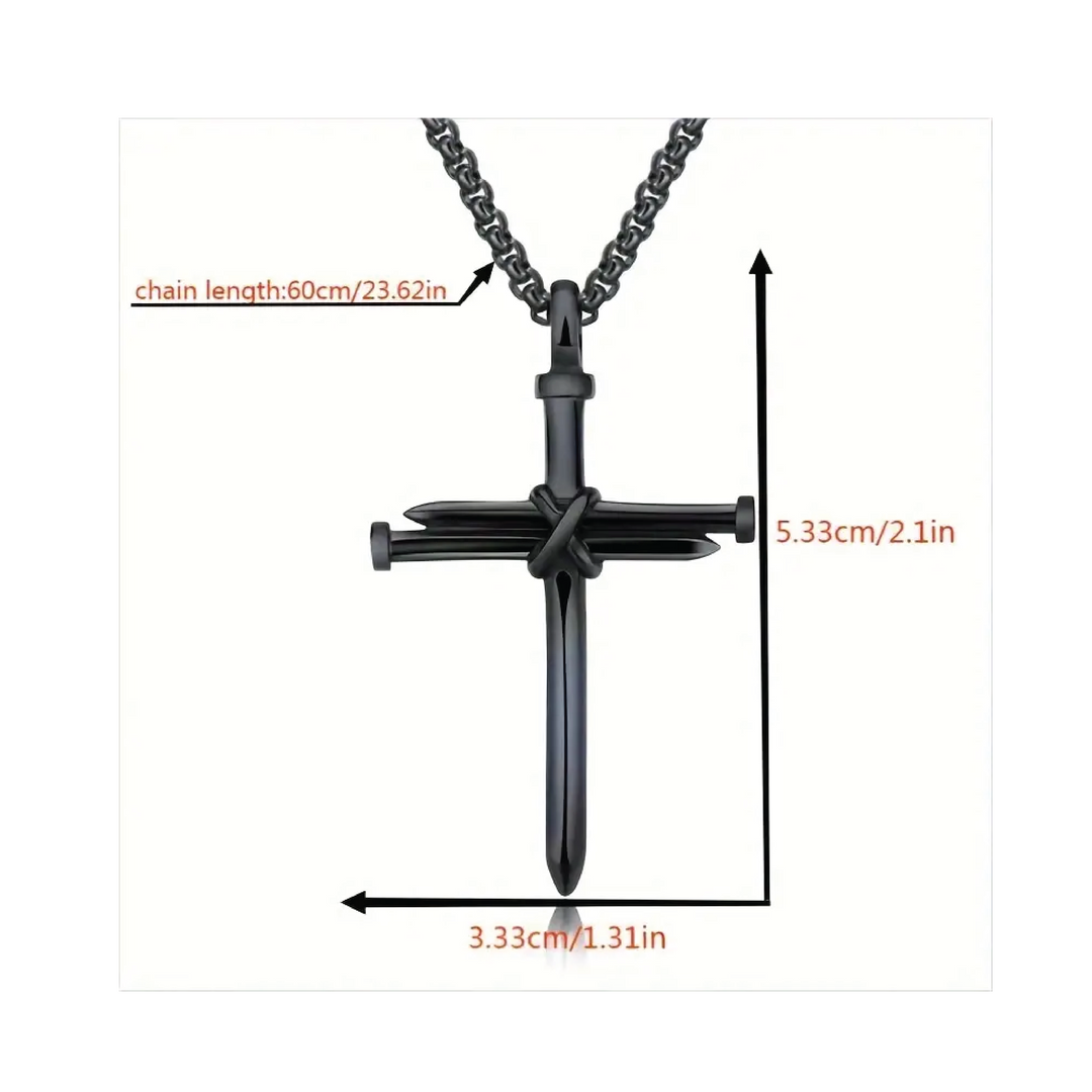 Nail Cross Necklace Black