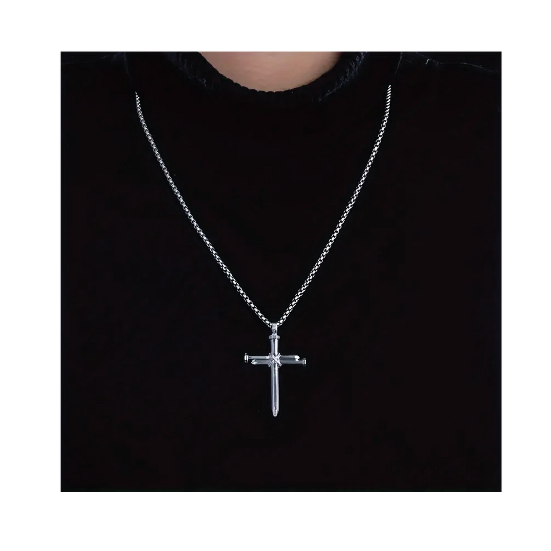 Nail Cross Necklace Silver